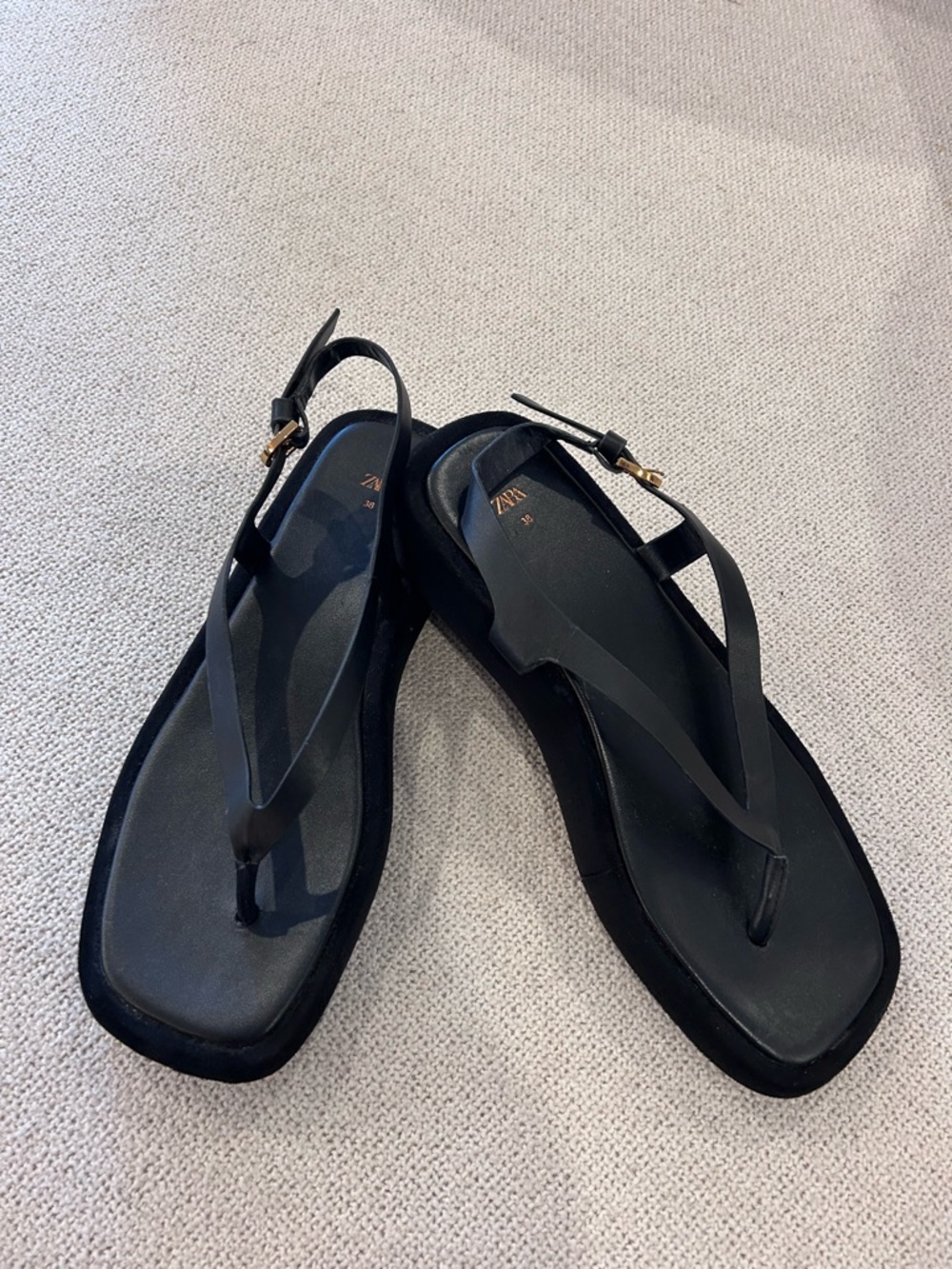 Zara Black Thong Sandals 38 7.5